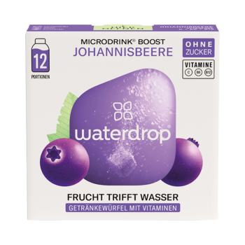 waterdrop Microdrink Boost Johannisbeere, Getraenkewuerfel mit Vitaminen, ohne Zucker, 25g